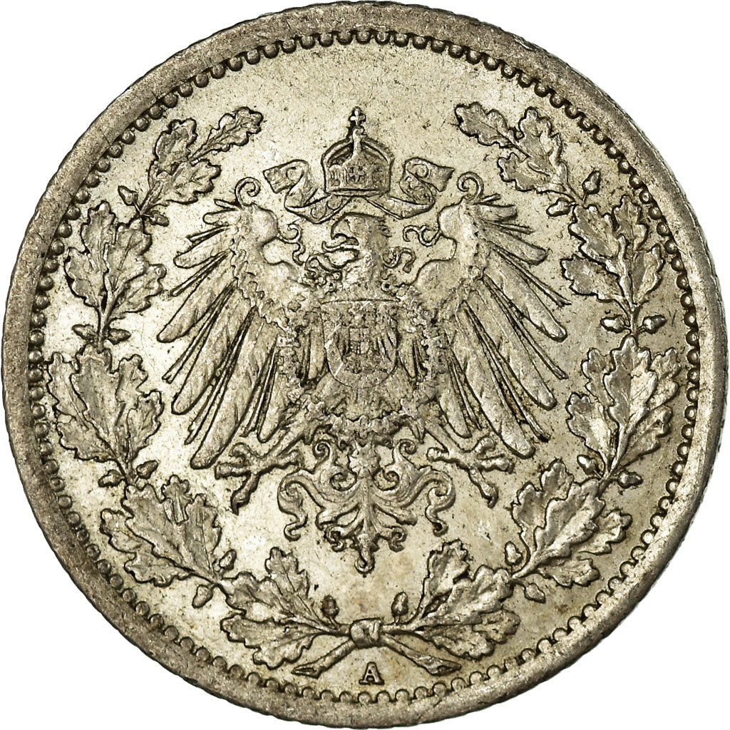 Münze, GERMANY - EMPIRE, 1/2 Mark, 1914, Berlin, S+, Silber, KM:17