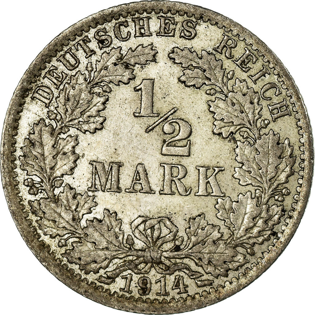 Münze, GERMANY - EMPIRE, 1/2 Mark, 1914, Berlin, S+, Silber, KM:17