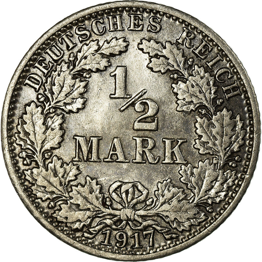 Moneta, GERMANIA - IMPERO, 1/2 Mark, 1917, Berlin, BB+, Argento, KM:17