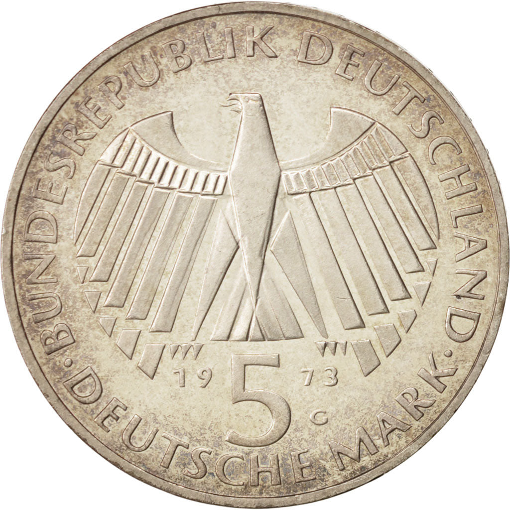 GERMANY - FEDERAL REPUBLIC, 5 Mark, 1973, Karlsruhe, Germany, AU(55-58), Silv...