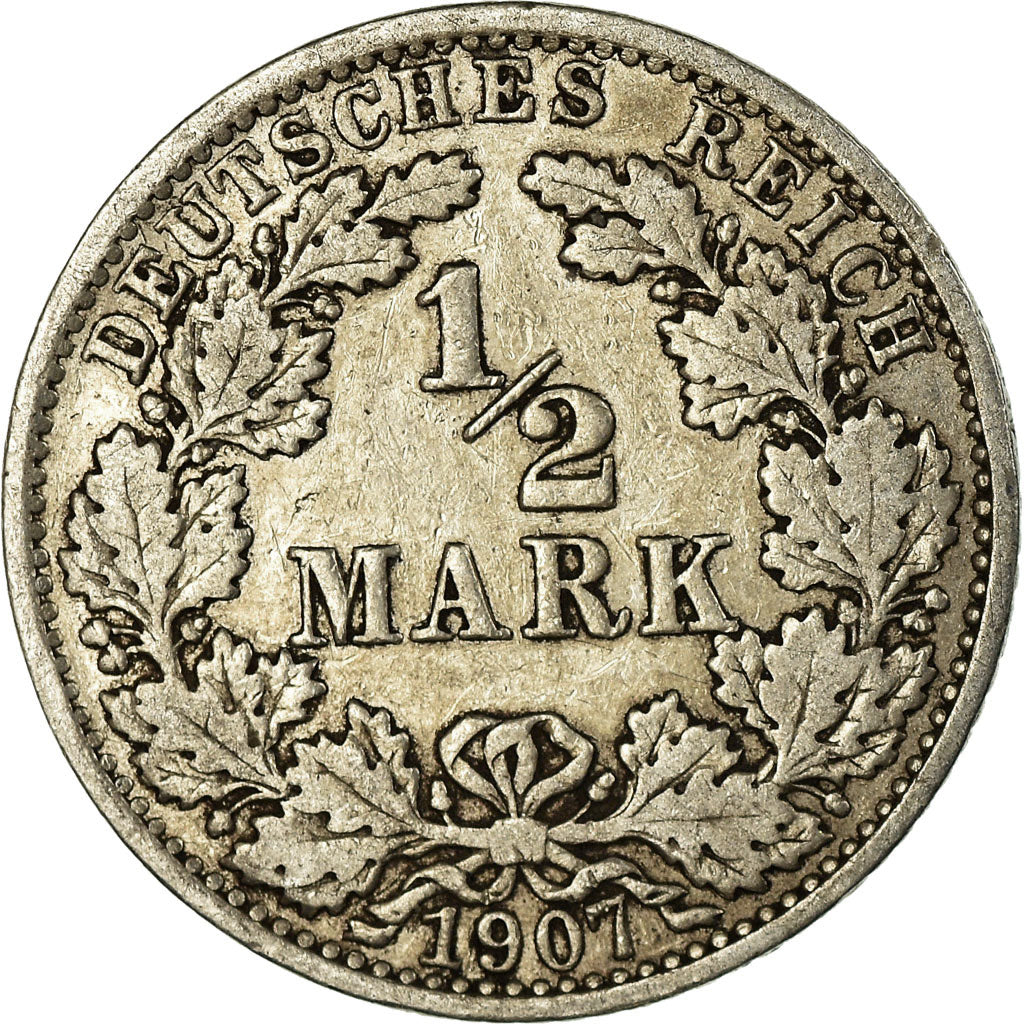 Münze, GERMANY - EMPIRE, 1/2 Mark, 1907, Berlin, S, Silber, KM:17