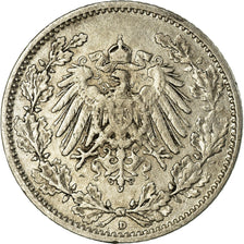 Monnaie, GERMANY - EMPIRE, 1/2 Mark, 1909, Munich, TB, Argent, KM:17