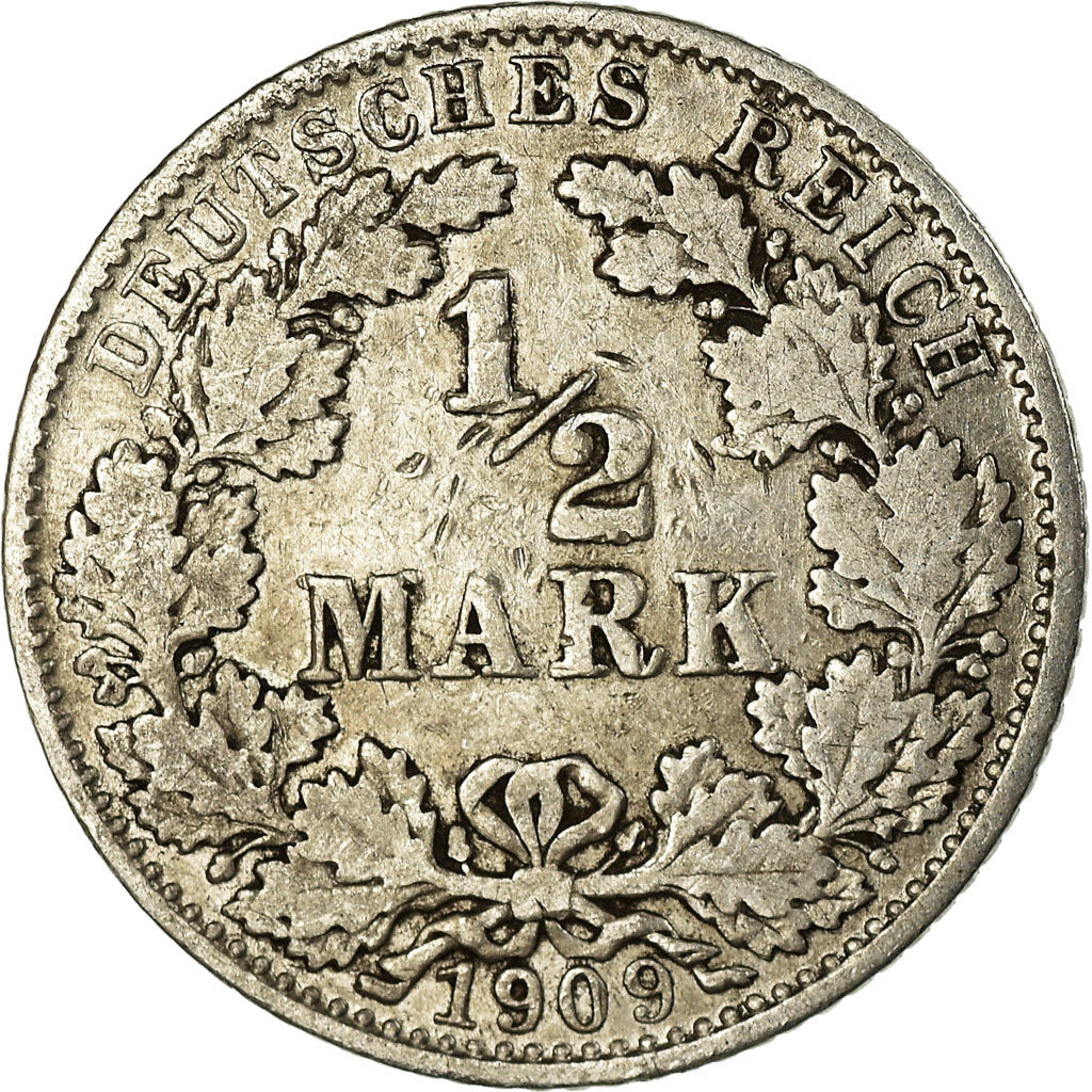 Münze, GERMANY - EMPIRE, 1/2 Mark, 1909, Munich, S, Silber, KM:17
