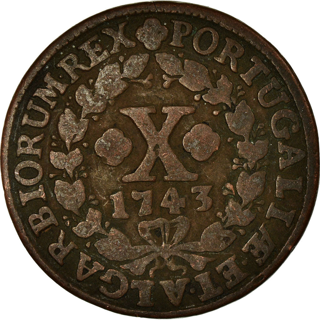 Moeda, Portugal, Jo, 10 Reis, X; 1/2 Vinten, 1743, VF(30-35), Cobre, KM:227