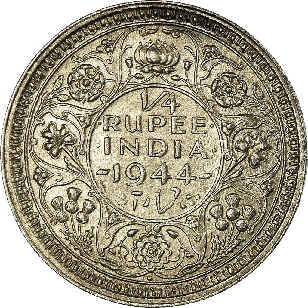 Coin, INDIA-BRITISH, George VI, 1/4 Rupee, 1944, Bombay, AU(50-53), Silver