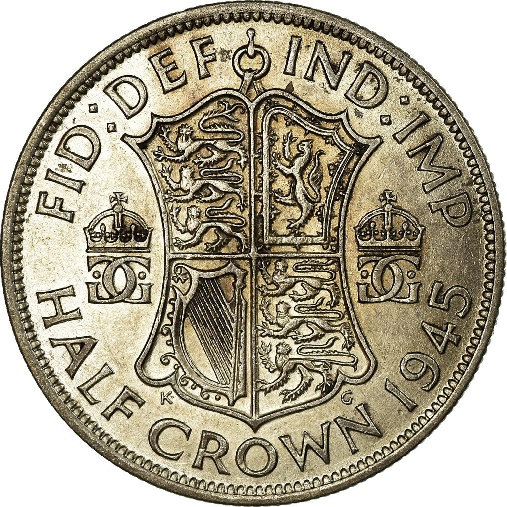 Münze, Großbritannien, George VI, 1/2 Crown, 1945, SS+, Silber, KM:856