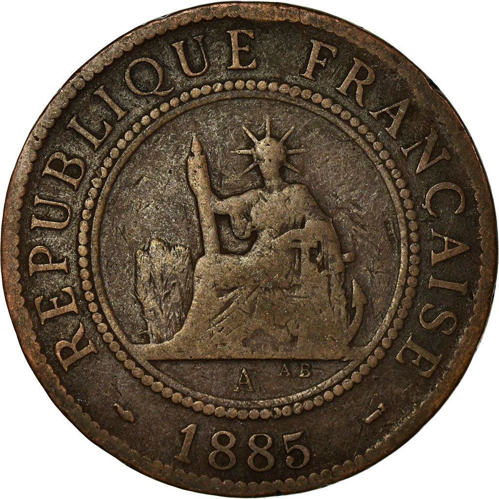 Moneta, INDOCINA FRANCESE, Cent, 1885, Paris, MB, Bronzo, KM:1