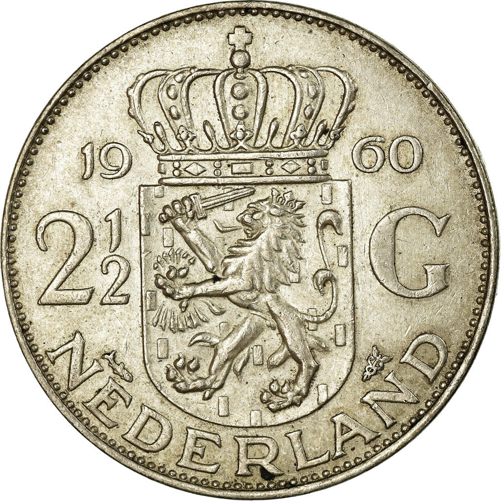 Munten, Nederland, Juliana, 2-1/2 Gulden, 1960, ZF+, Zilver, KM:185
