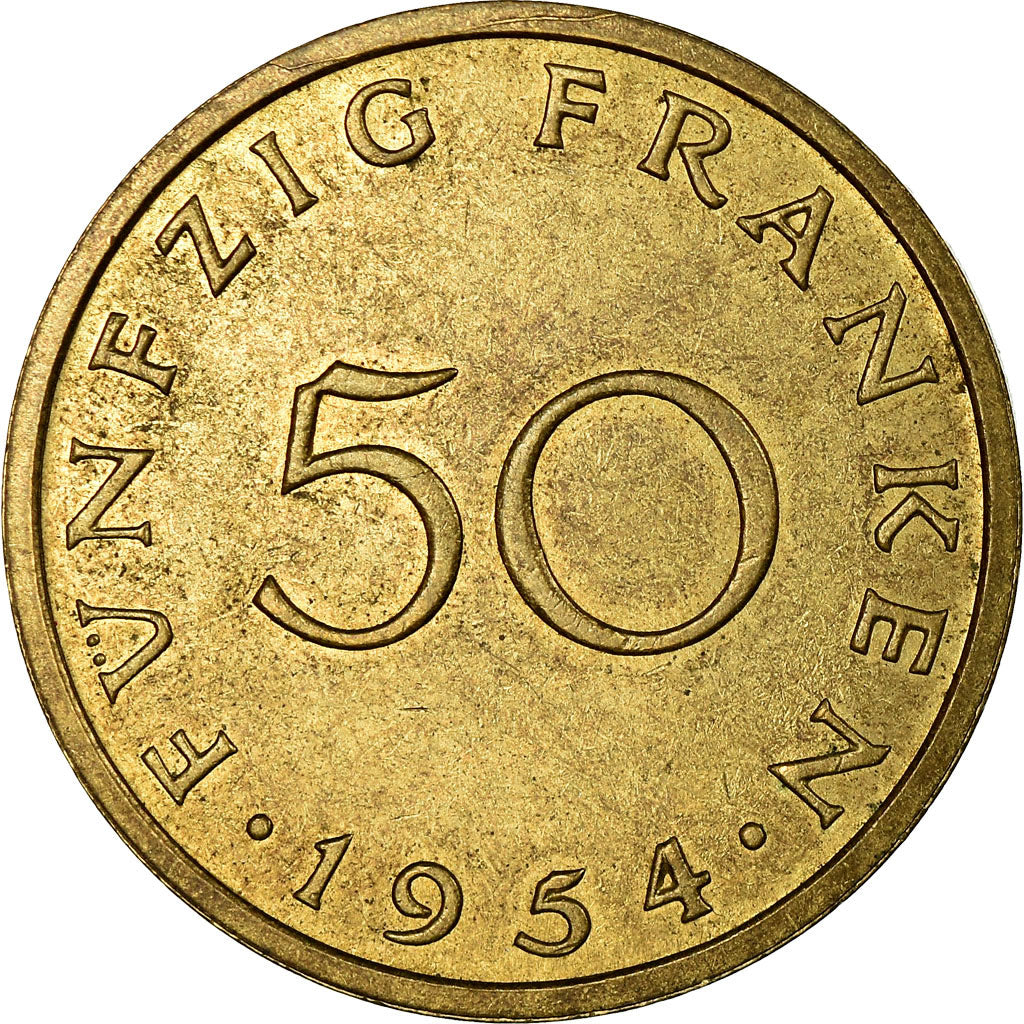 Münze, SAARLAND, 50 Franken, 1954, Paris, SS, Aluminum-Bronze, KM:3