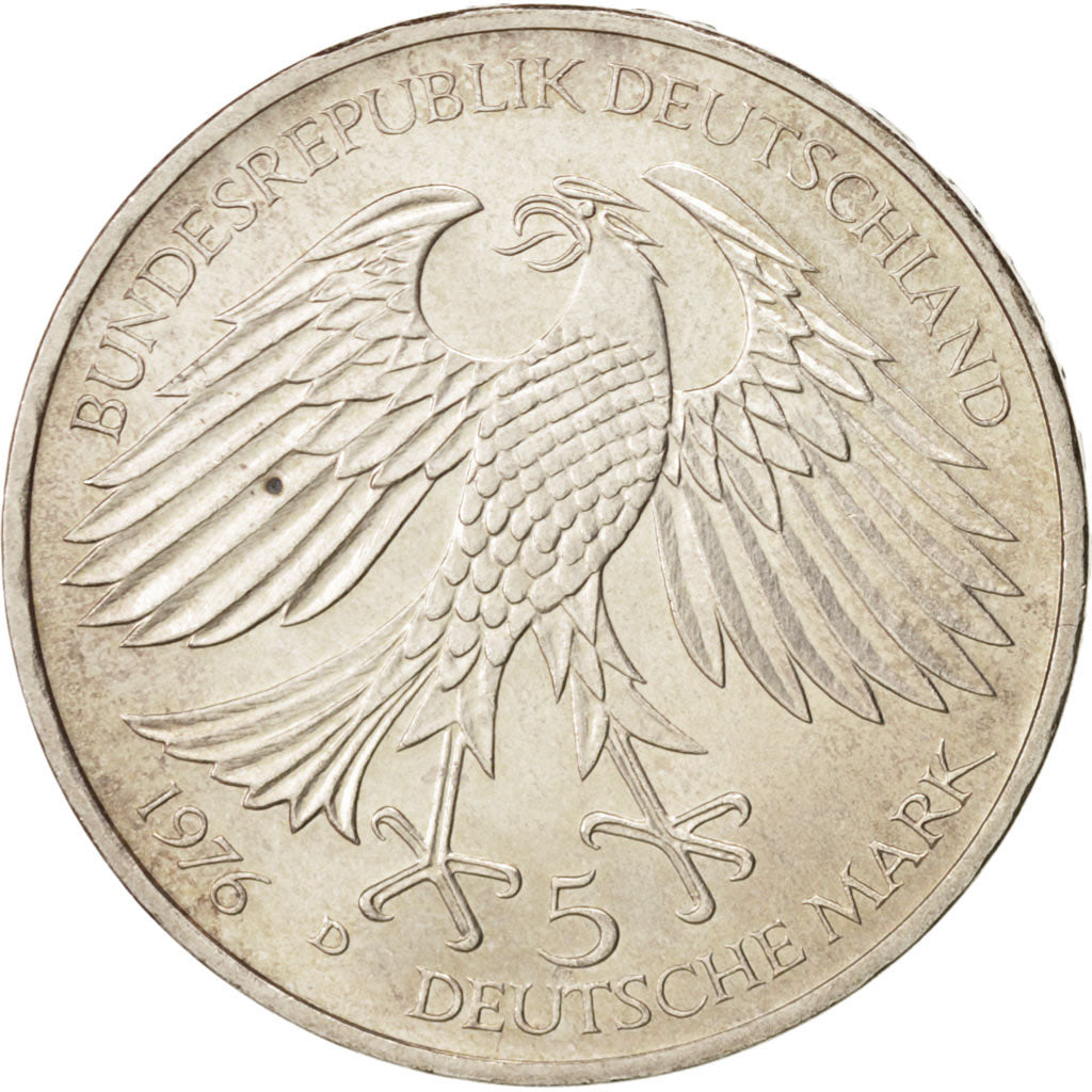 GERMANY - FEDERAL REPUBLIC, 5 Mark, 1976, Munich, Germany, AU(55-58), Silver,...