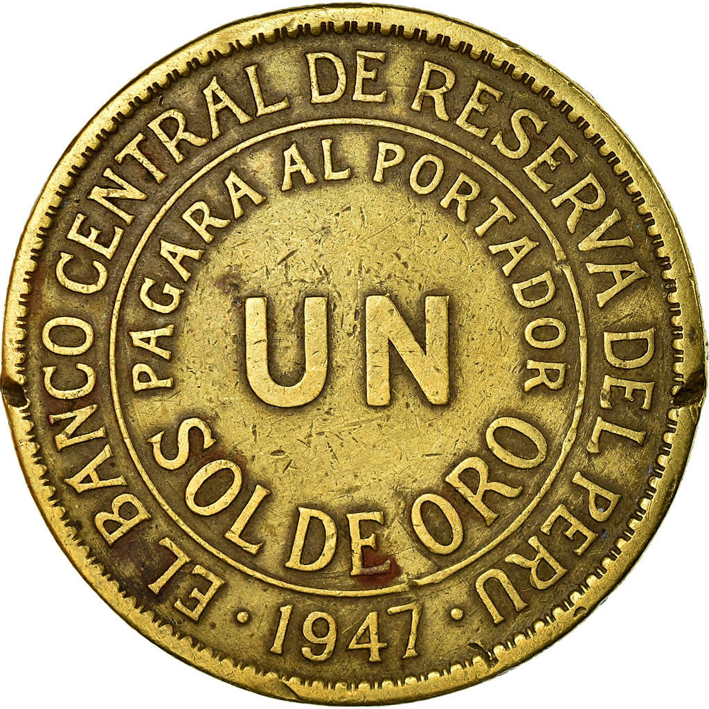 Moneda, Perú, Sol, 1947, BC+, Latón, KM:222
