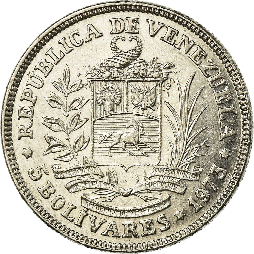 Moneta, Venezuela, 5 Bolivares, 1973, Madrid, BB, Nichel, KM:44