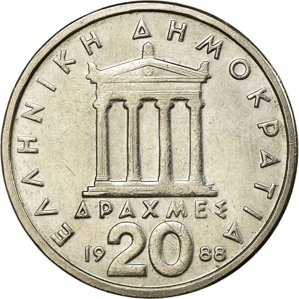 Moneta, Grecia, 20 Drachmes, 1988, BB+, Rame-nichel, KM:133