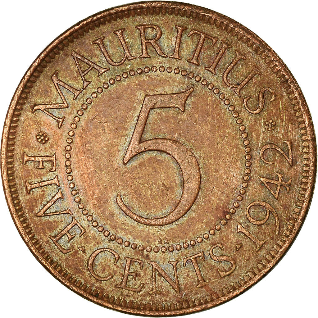 Moneta, Mauritius, George VI, 5 Cents, 1942, Pretoria, BB, Bronzo, KM:20