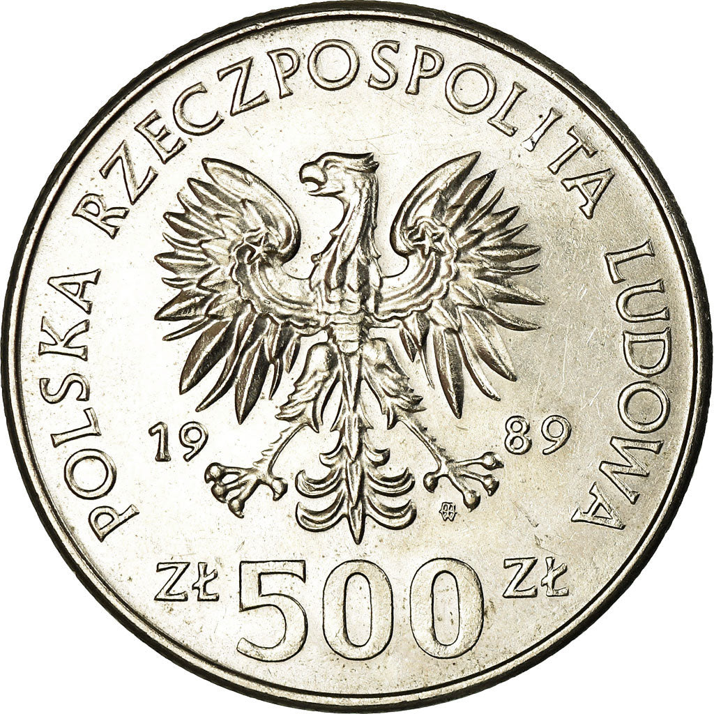Moeda, Polónia, 500 Zlotych, 1989, Warsaw, AU(50-53), Cobre-níquel, KM:185