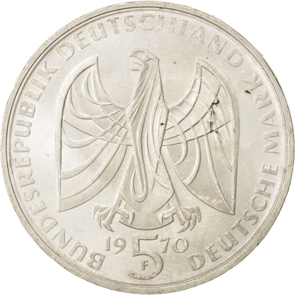 GERMANY - FEDERAL REPUBLIC, 5 Mark, 1970, Stuttgart, Germany, MS(60-62), Silv...