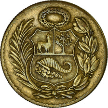 Moneda, Perú, 1/2 Sol, 1957, MBC, Latón, KM:220.5