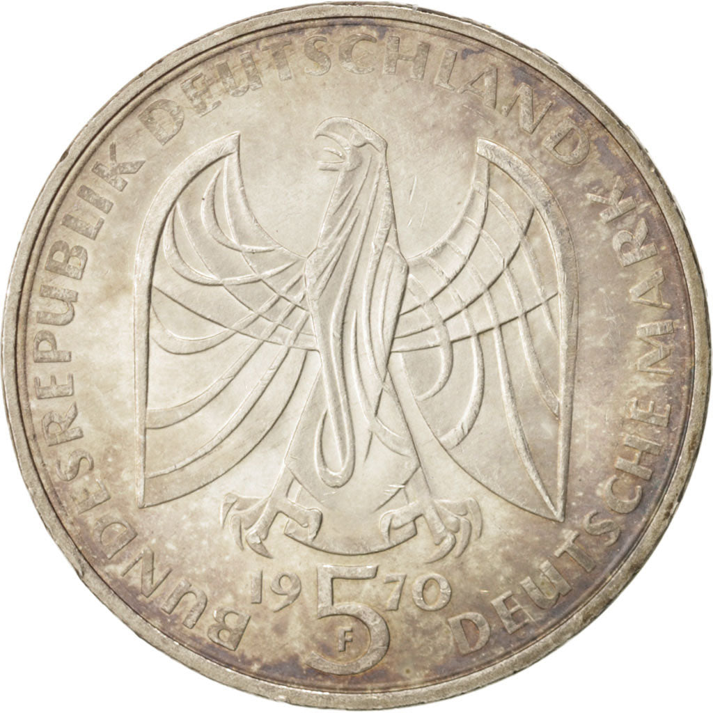 GERMANY - FEDERAL REPUBLIC, 5 Mark, 1970, Stuttgart, Germany, MS(60-62), Silv...