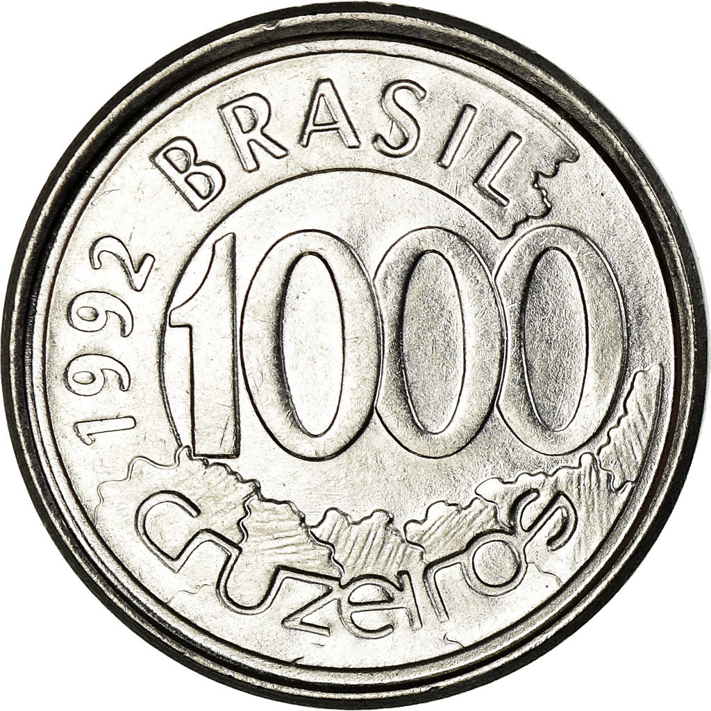 Coin, Brazil, 1000 Cruzeiros, 1992, AU(55-58), Stainless Steel, KM:626
