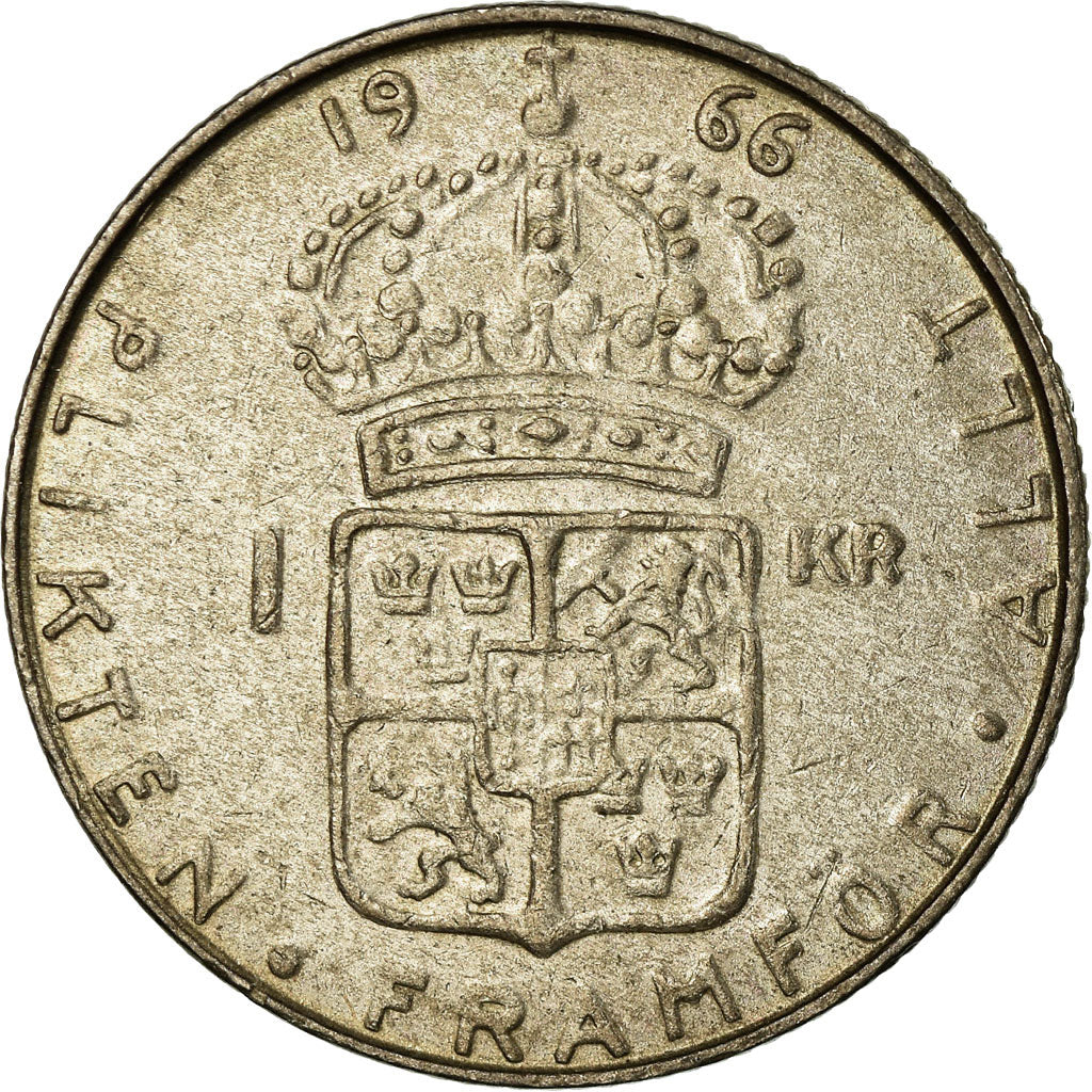 Munten, Zweden, Gustaf VI, Krona, 1966, FR+, Zilver, KM:826