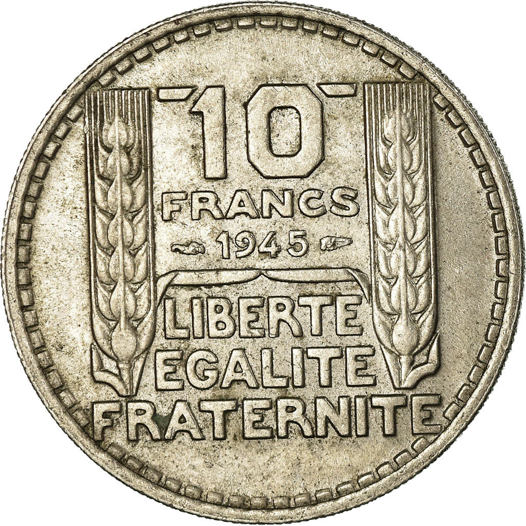 Moneda, Francia, Turin, 10 Francs, 1945, Paris, Rameaux courts, MBC, Cobre -