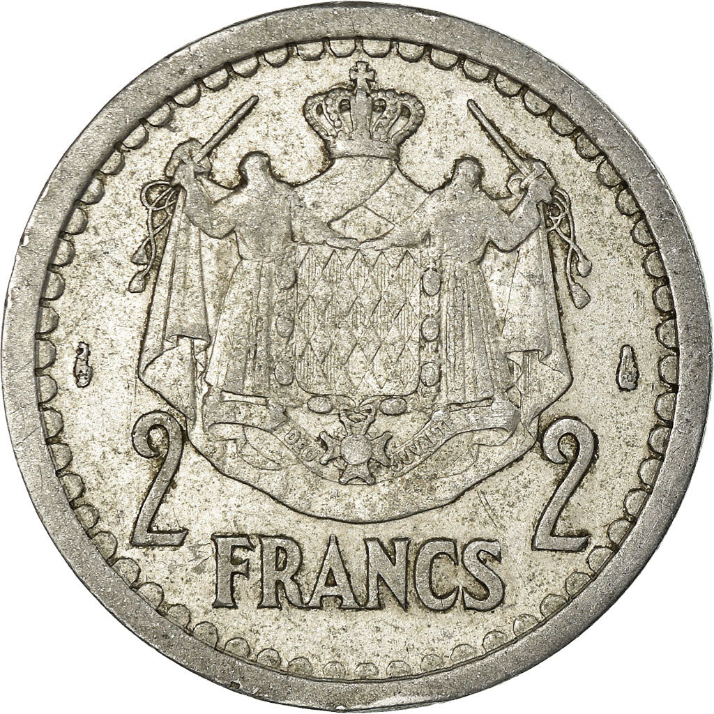 Moneta, Monaco, 2 Francs, Undated (1943), MB, Alluminio, Gadoury:MC 133