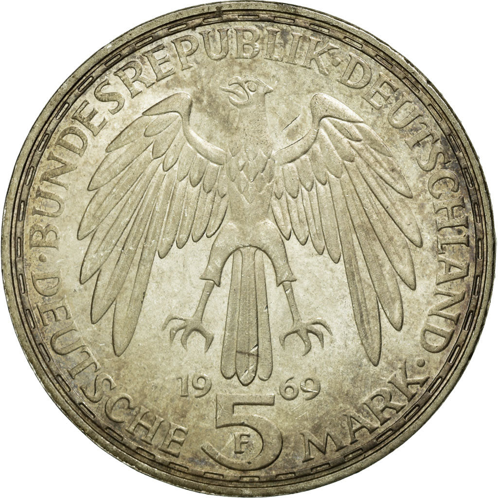 Coin, GERMANY - FEDERAL REPUBLIC, 5 Mark, 1969, Stuttgart, Germany, AU(55-58)
