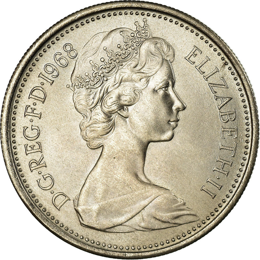 Coin, Great Britain, Elizabeth II, 5 New Pence, 1968, AU(55-58), Copper-nickel