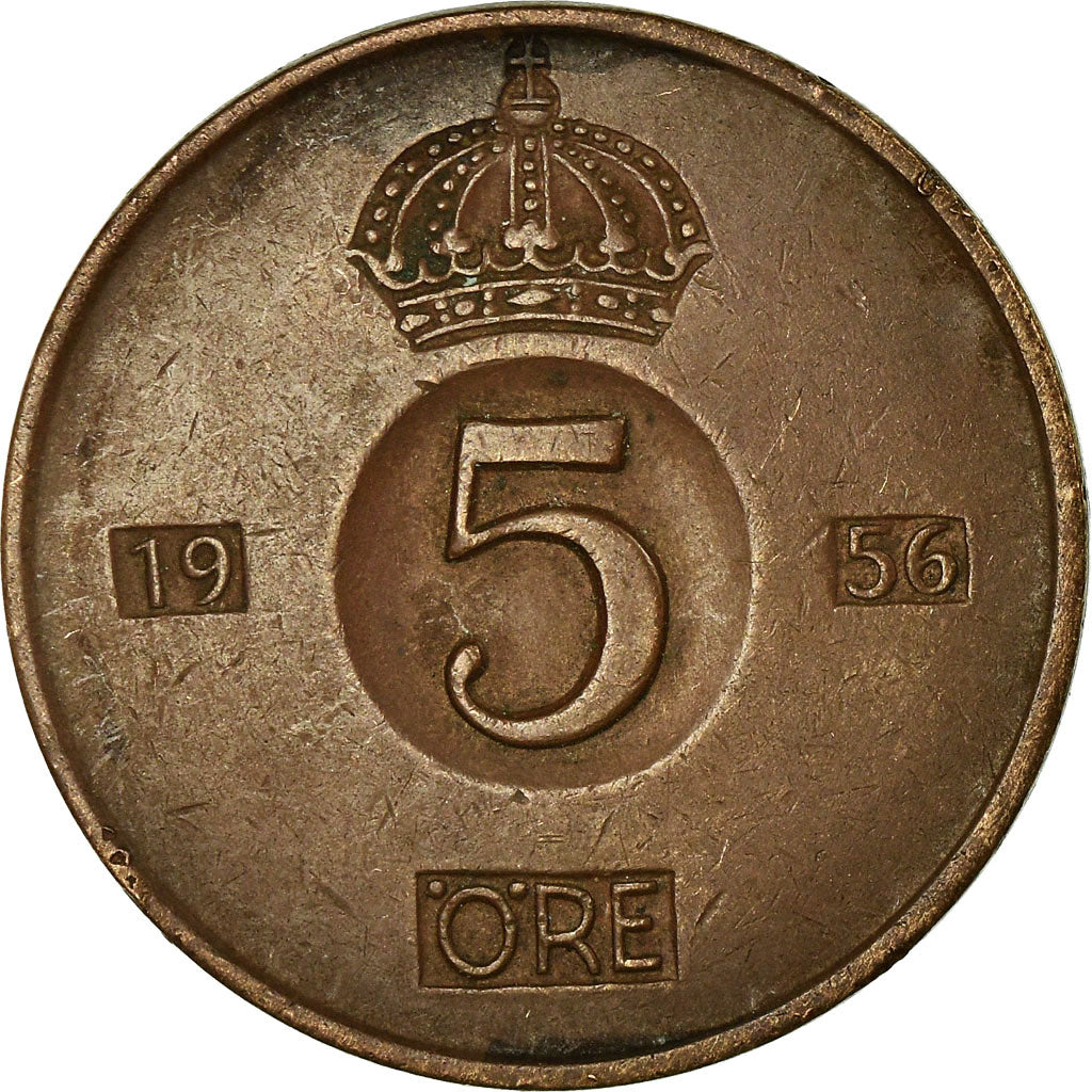 Coin, Sweden, Gustaf VI, 5 Öre, 1956, EF(40-45), Bronze, KM:822