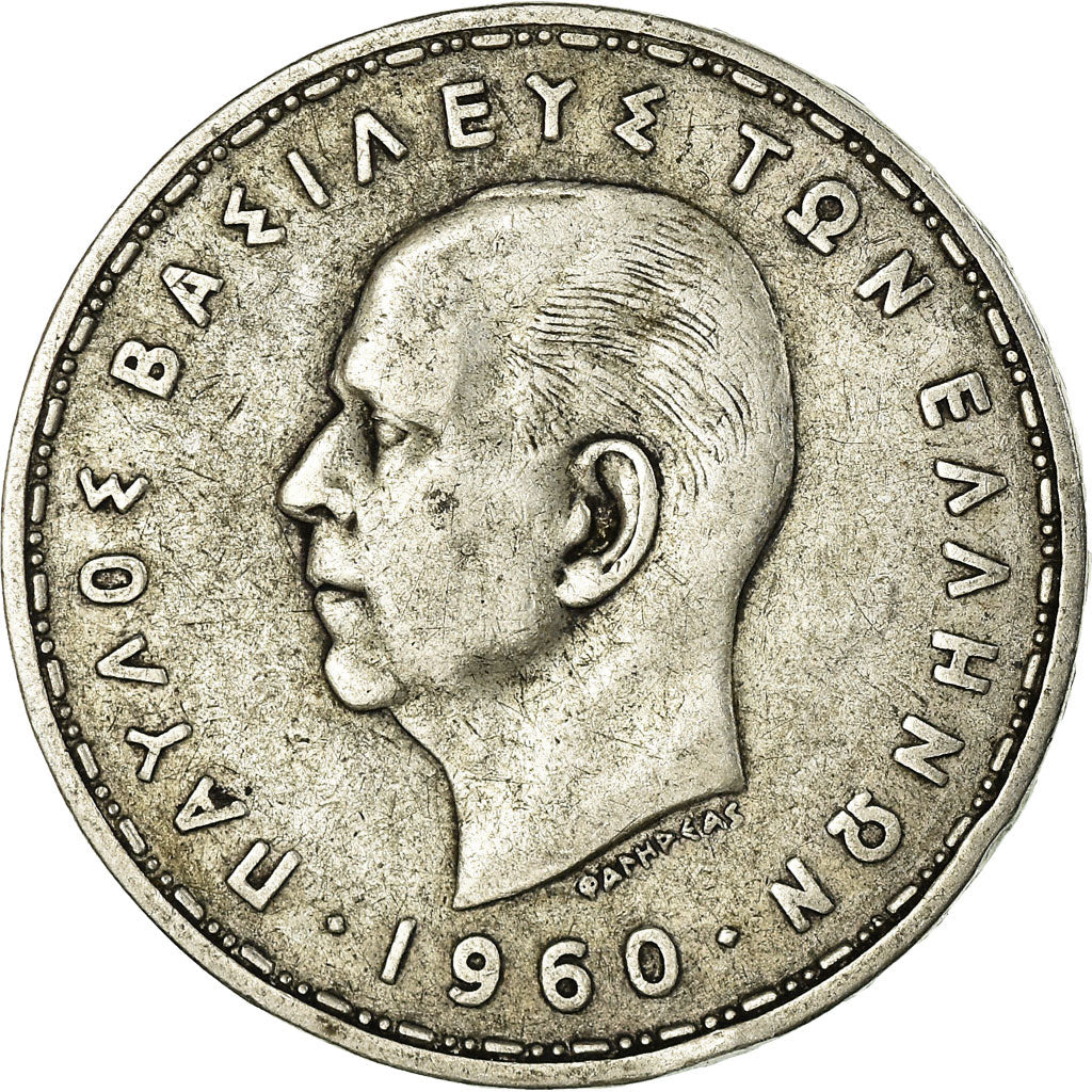 Moneta, Grecia, Paul I, 20 Drachmai, 1960, MB, Argento, KM:85