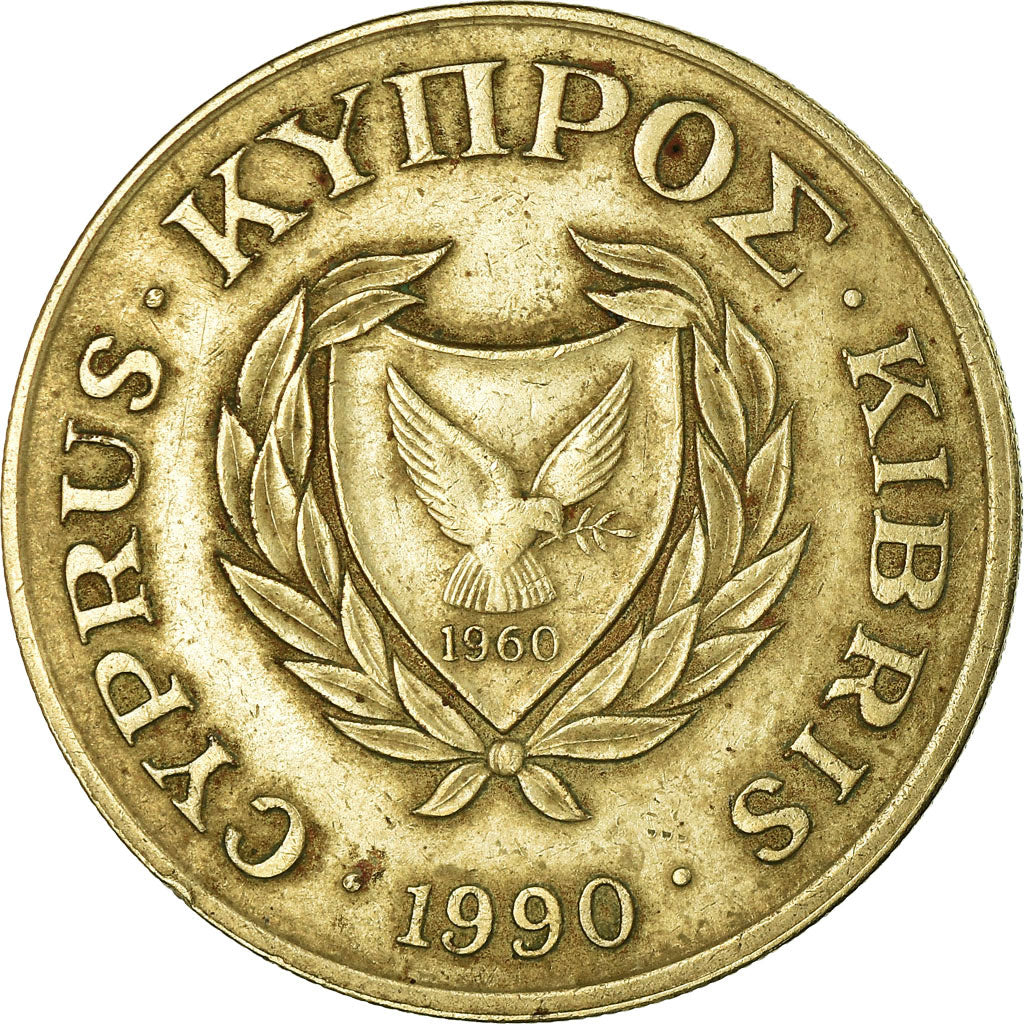 Moneta, Cipro, 20 Cents, 1990, BB, Nichel-ottone, KM:62.1