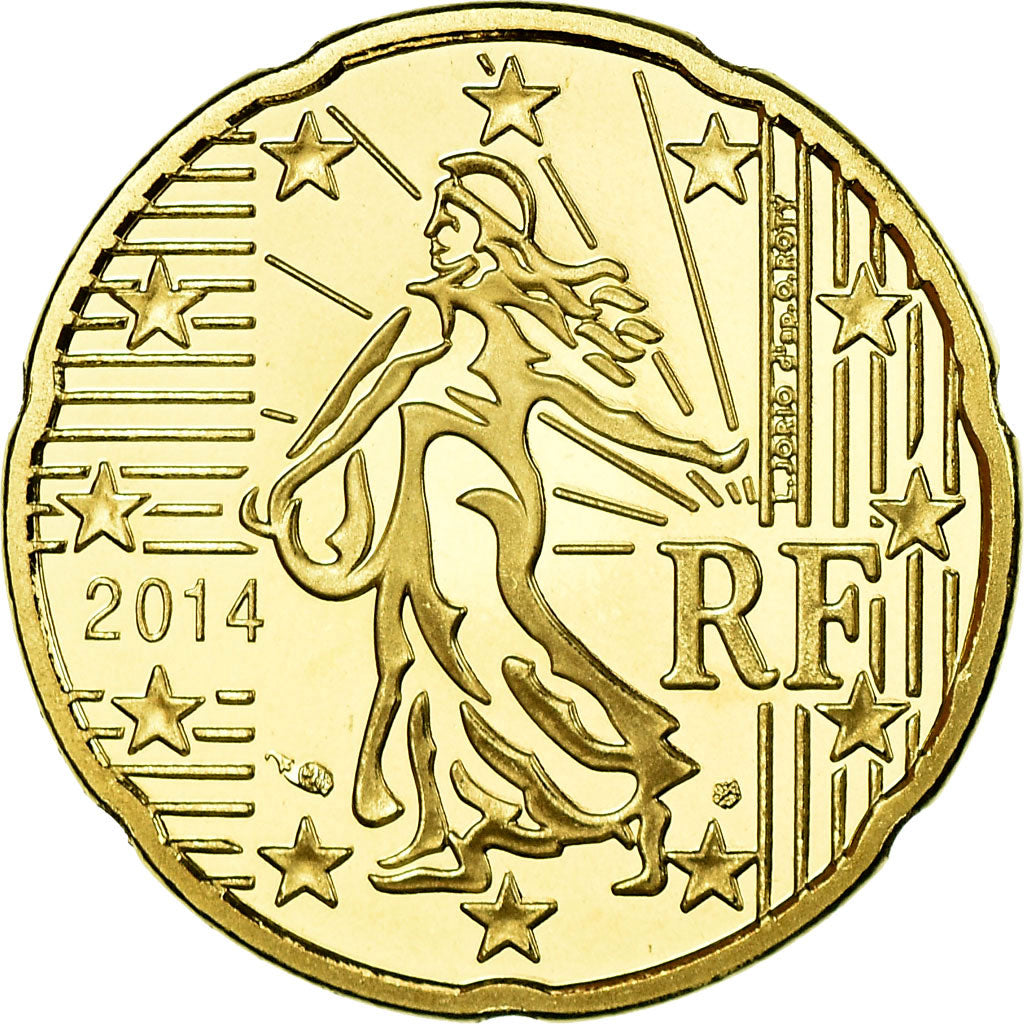 Francja, 20 Euro Cent, 2014, BE, MS(65-70), Mosiądz, KM:1411