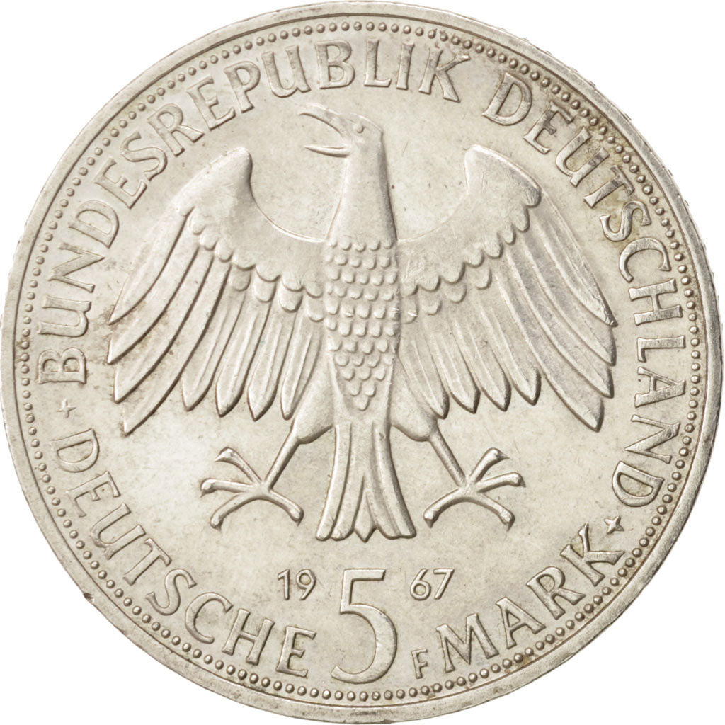 GERMANY - FEDERAL REPUBLIC, 5 Mark, 1967, Stuttgart, Germany, MS(60-62), Silv...