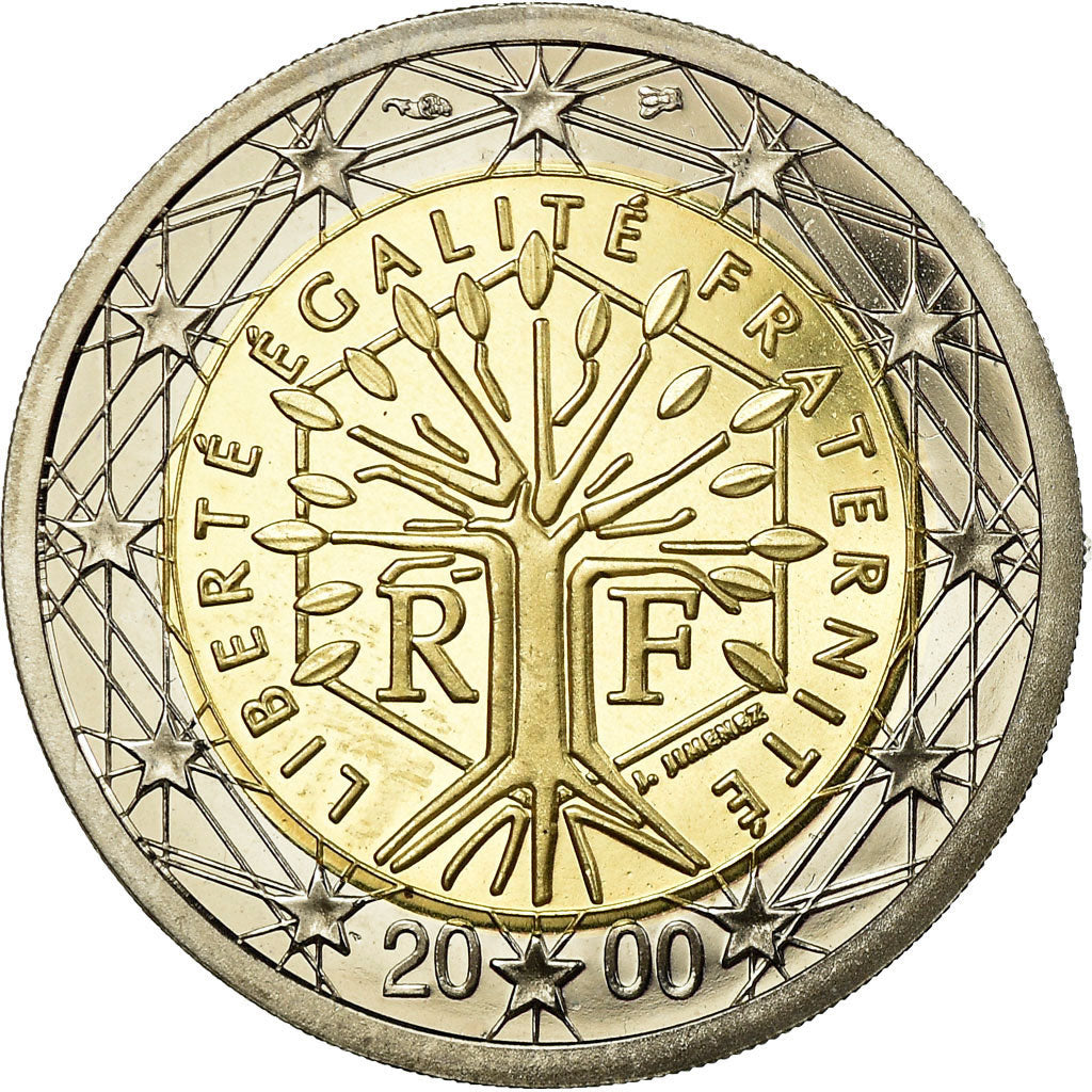 Francja, 2 Euro, 2000, Paris, BE, MS(65-70), Bimetaliczny, KM:1289