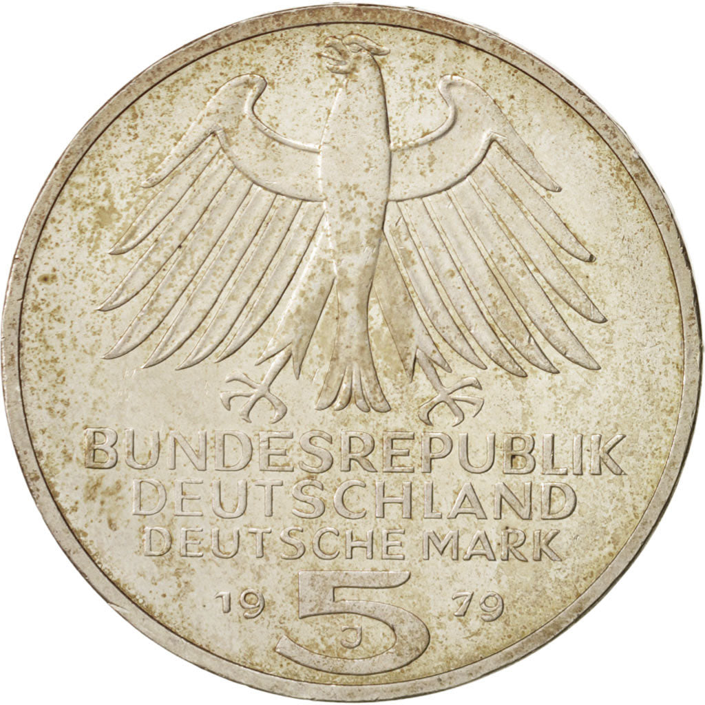 GERMANY - FEDERAL REPUBLIC, 5 Mark, 1979, Hamburg, Germany, AU(55-58), Silver...
