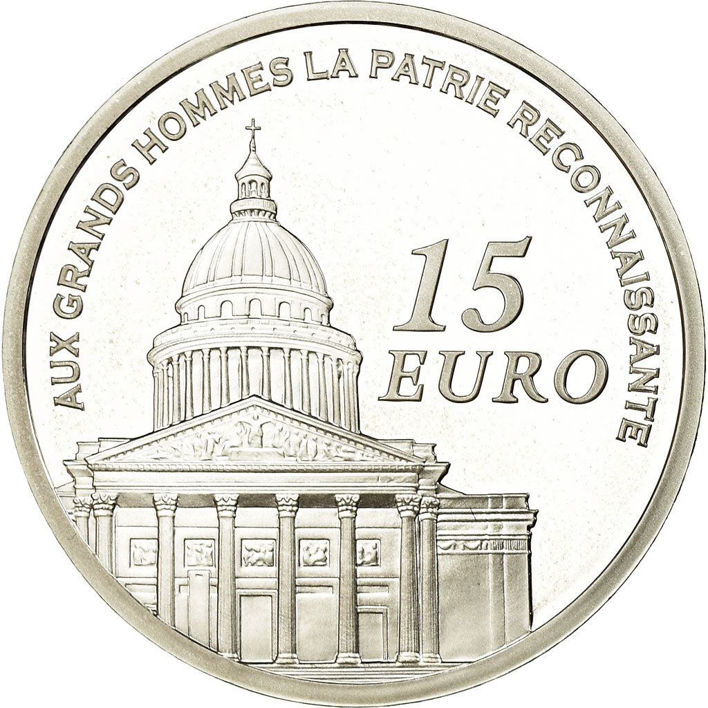 França, 15 Euro, Le Panthéon, 2007, BE, MS(65-70), Prata, KM:A1450