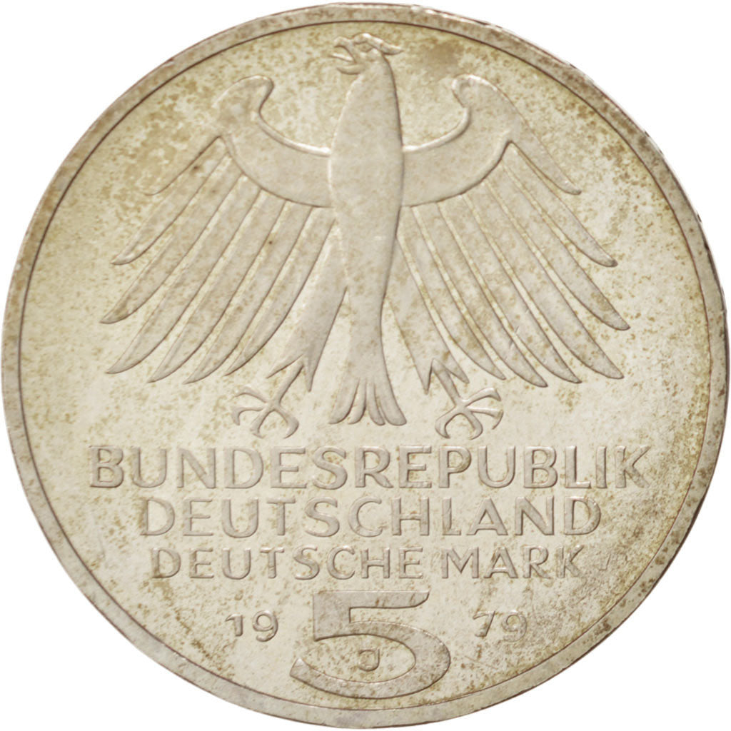 GERMANY - FEDERAL REPUBLIC, 5 Mark, 1979, Hamburg, Germany, AU(55-58), Silver...