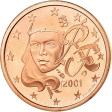 França, Euro Cent, 2001, BE, MS(65-70), Aço Cromado a Cobre, KM:1282
