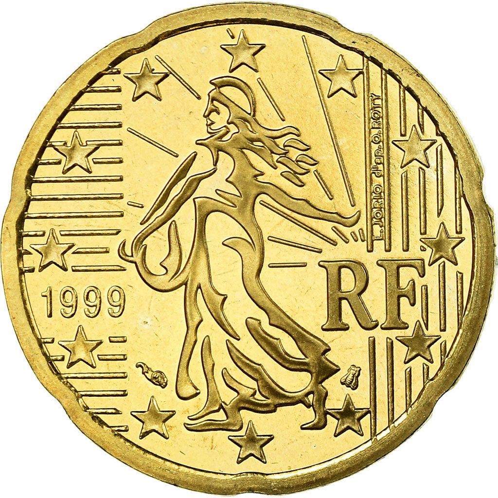 France, 20 Euro Cent, 1999, BE, MS(65-70), Brass, KM:1286