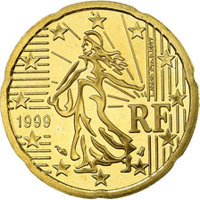 France, 20 Euro Cent, 1999, BE, MS(65-70), Brass, KM:1286