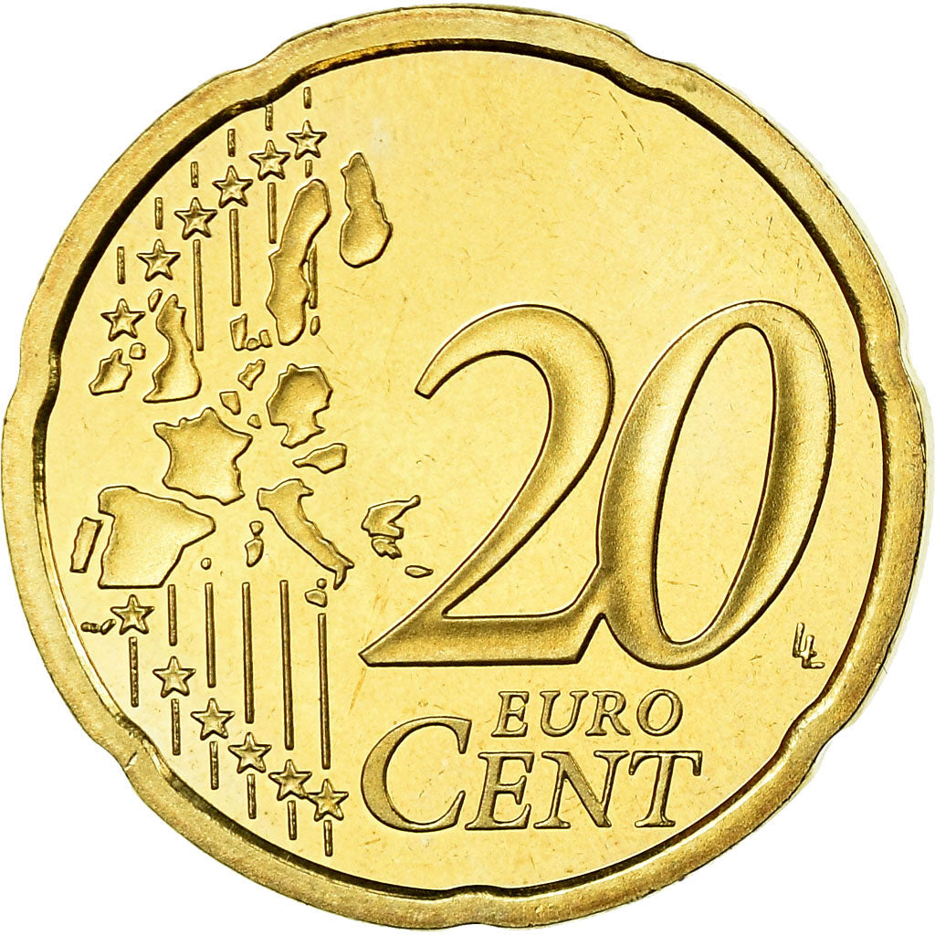 France, 20 Euro Cent, 1999, BE, MS(65-70), Brass, KM:1286