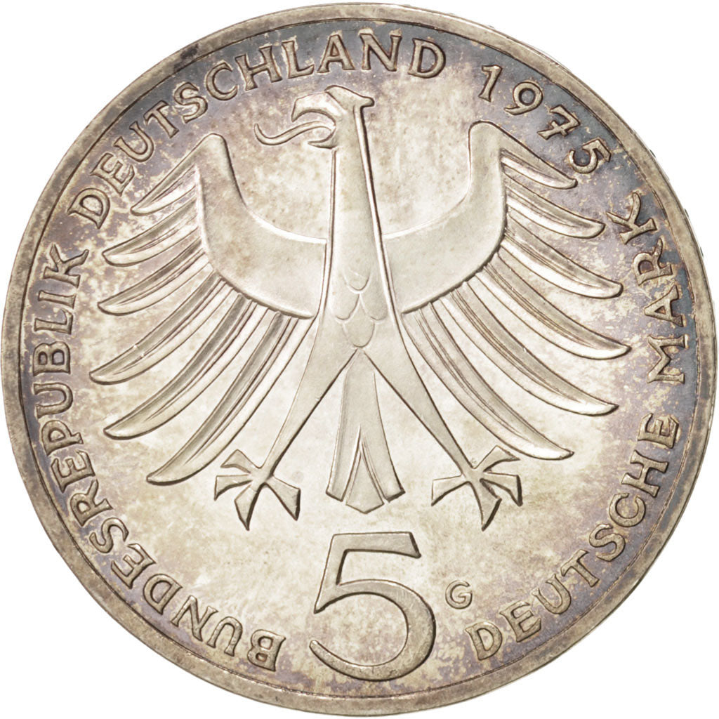 GERMANY - FEDERAL REPUBLIC, 5 Mark, 1975, Karlsruhe, Germany, AU(55-58), Silv...