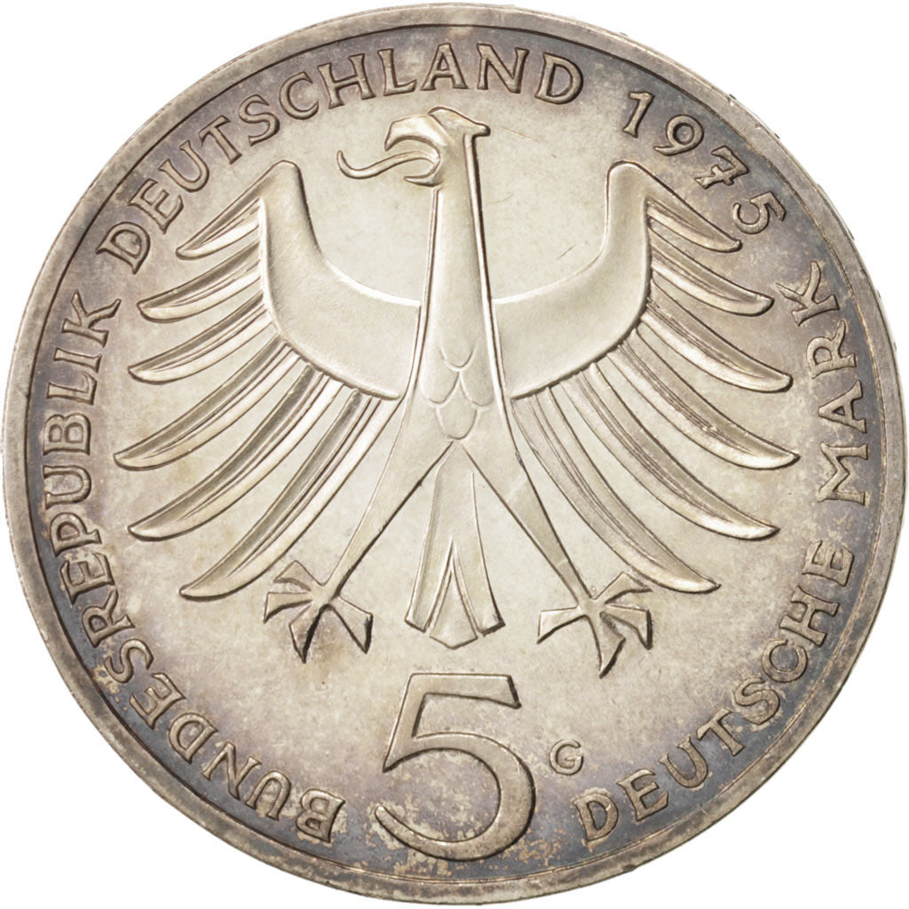 Coin, GERMANY - FEDERAL REPUBLIC, 5 Mark, 1975, Karlsruhe, Germany, AU(55-58)