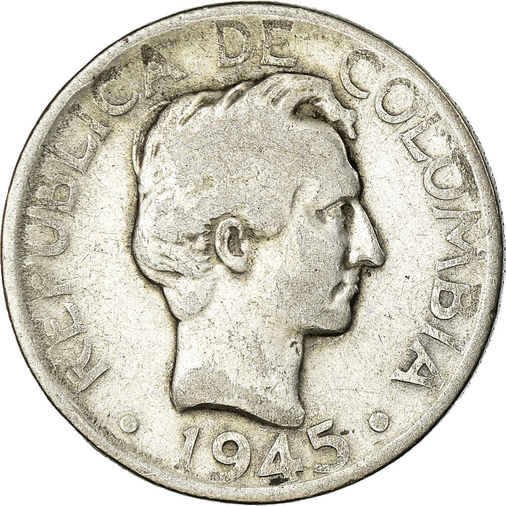 Moneda, Colombia, 20 Centavos, 1945, BC+, Plata, KM:208.1