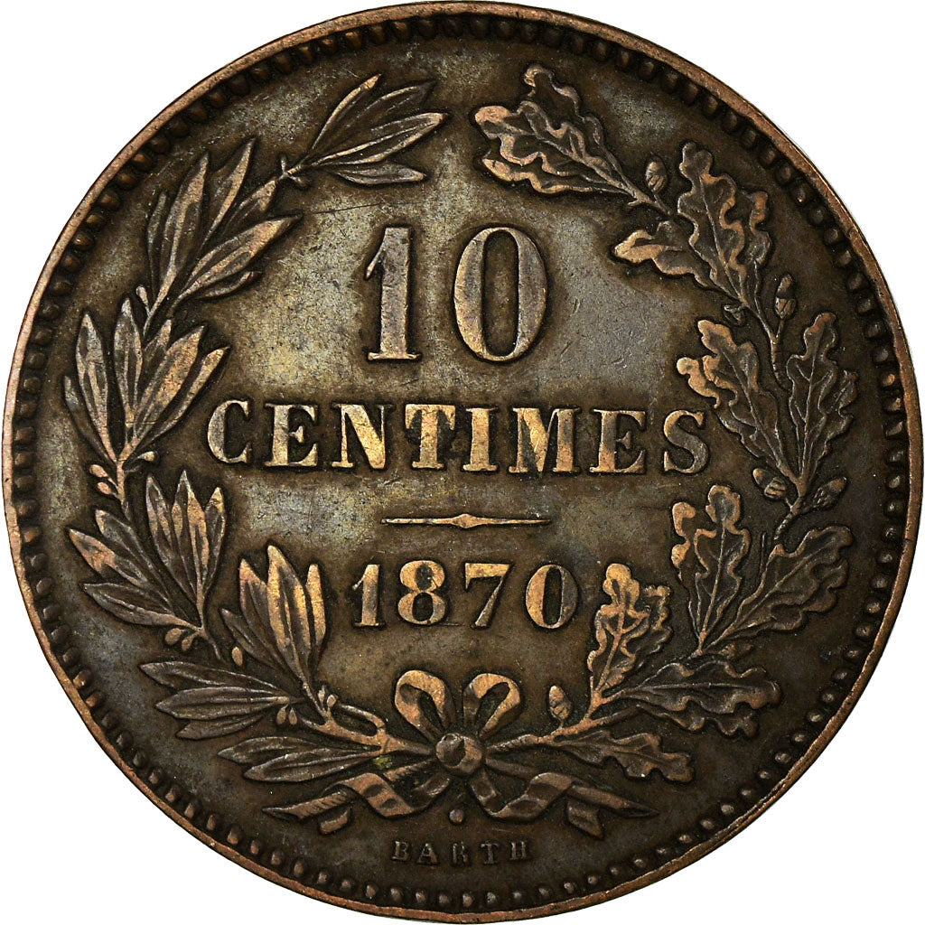 Münze, Luxemburg, William III, 10 Centimes, 1870, Utrecht, SS, Bronze, KM:23.1