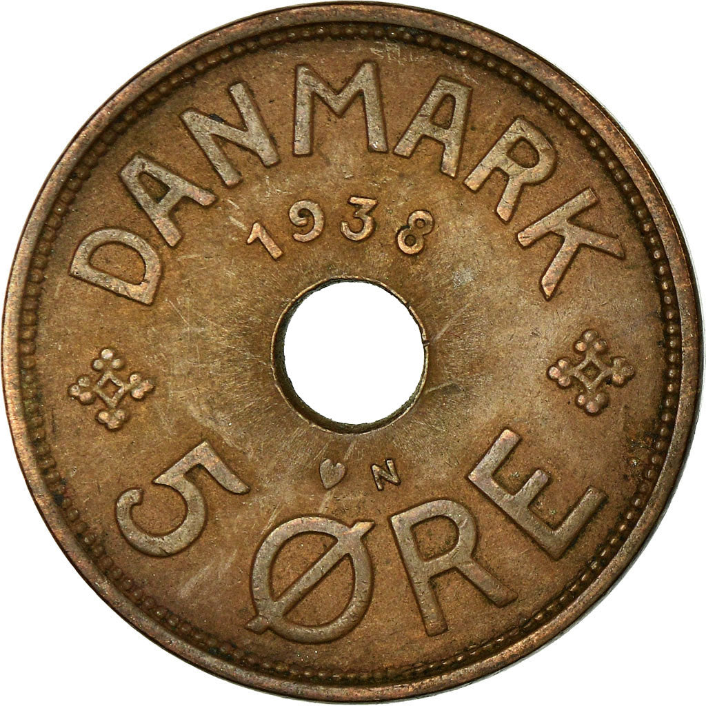 Münze, Dänemark, Christian X, 5 Öre, 1938, Copenhagen, SS, Bronze, KM:828.2