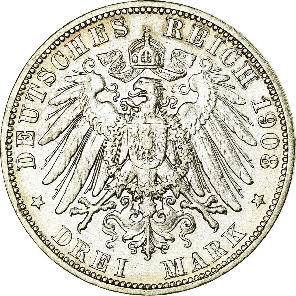 Moneta, Stati tedeschi, PRUSSIA, Wilhelm II, 3 Mark, 1908, Berlin, BB+, Argento