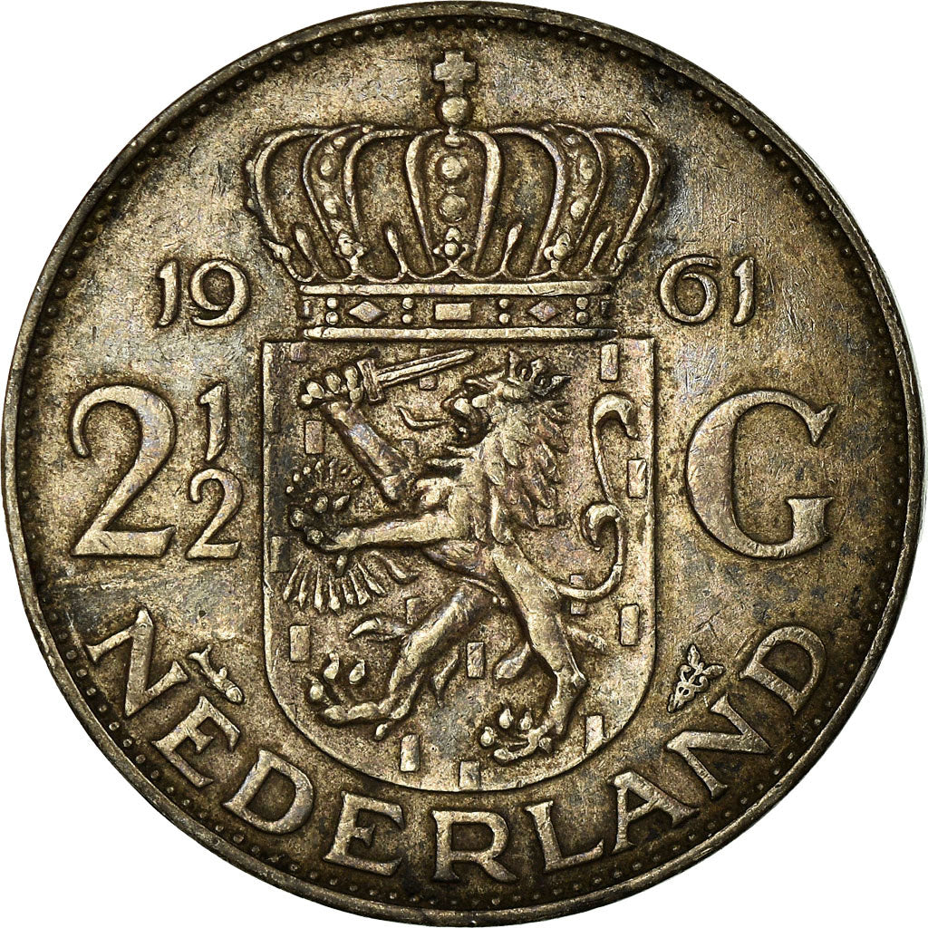 Moneta, Paesi Bassi, Juliana, 2-1/2 Gulden, 1961, BB, Argento, KM:185