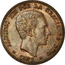 Moneta, Spagna, Alfonso XII, 10 Centimos, 1877, Barcelona, BB, Bronzo, KM:675