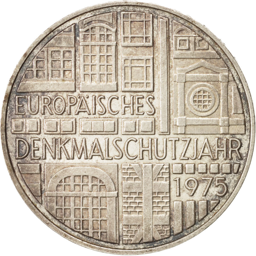 GERMANY - FEDERAL REPUBLIC, 5 Mark, 1975, Stuttgart, Germany, AU(55-58), Silv...